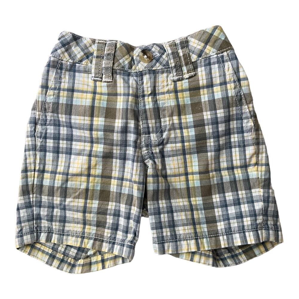 Janie and Jack Plaid Shorts Yellow Blue Cotton Pockets Boy's 3-6 months